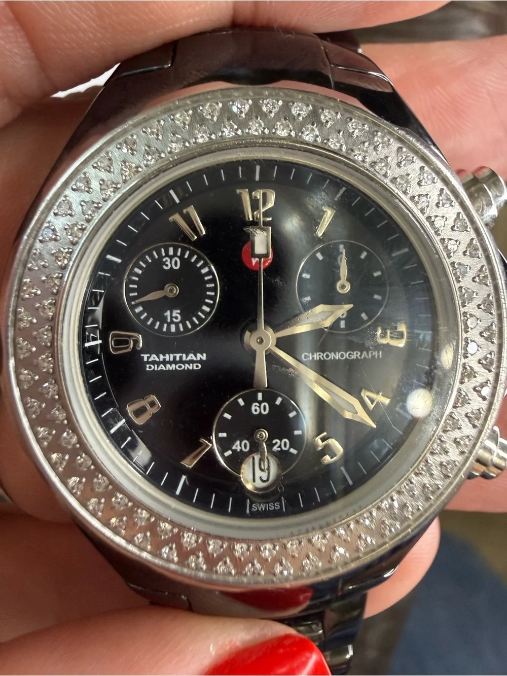 Michele Tahitian Diamond black ceramic chronograph watch with COA
